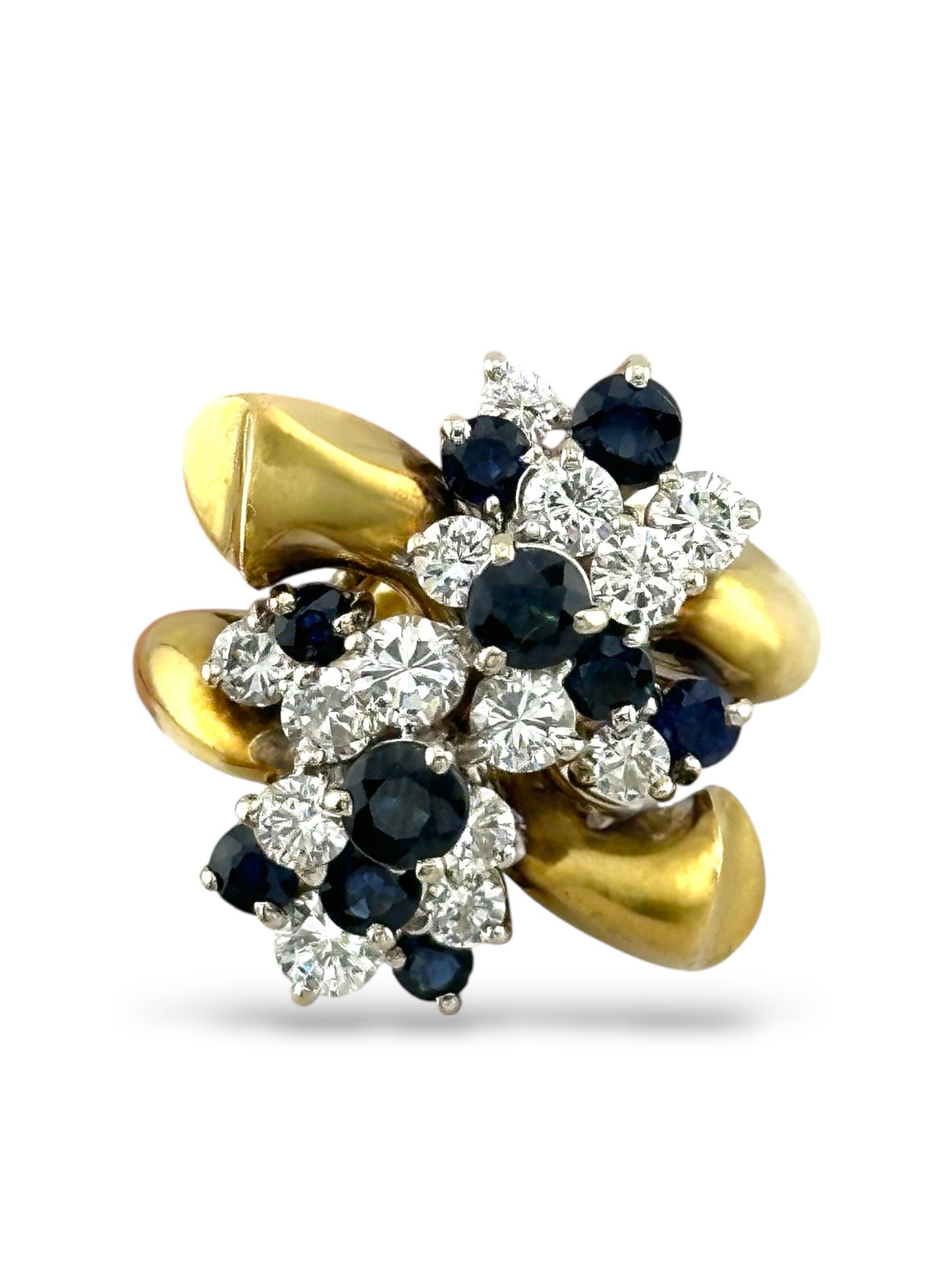 18K Yellow Gold Ring with 2.00 Carats of Diamonds & Sapphires