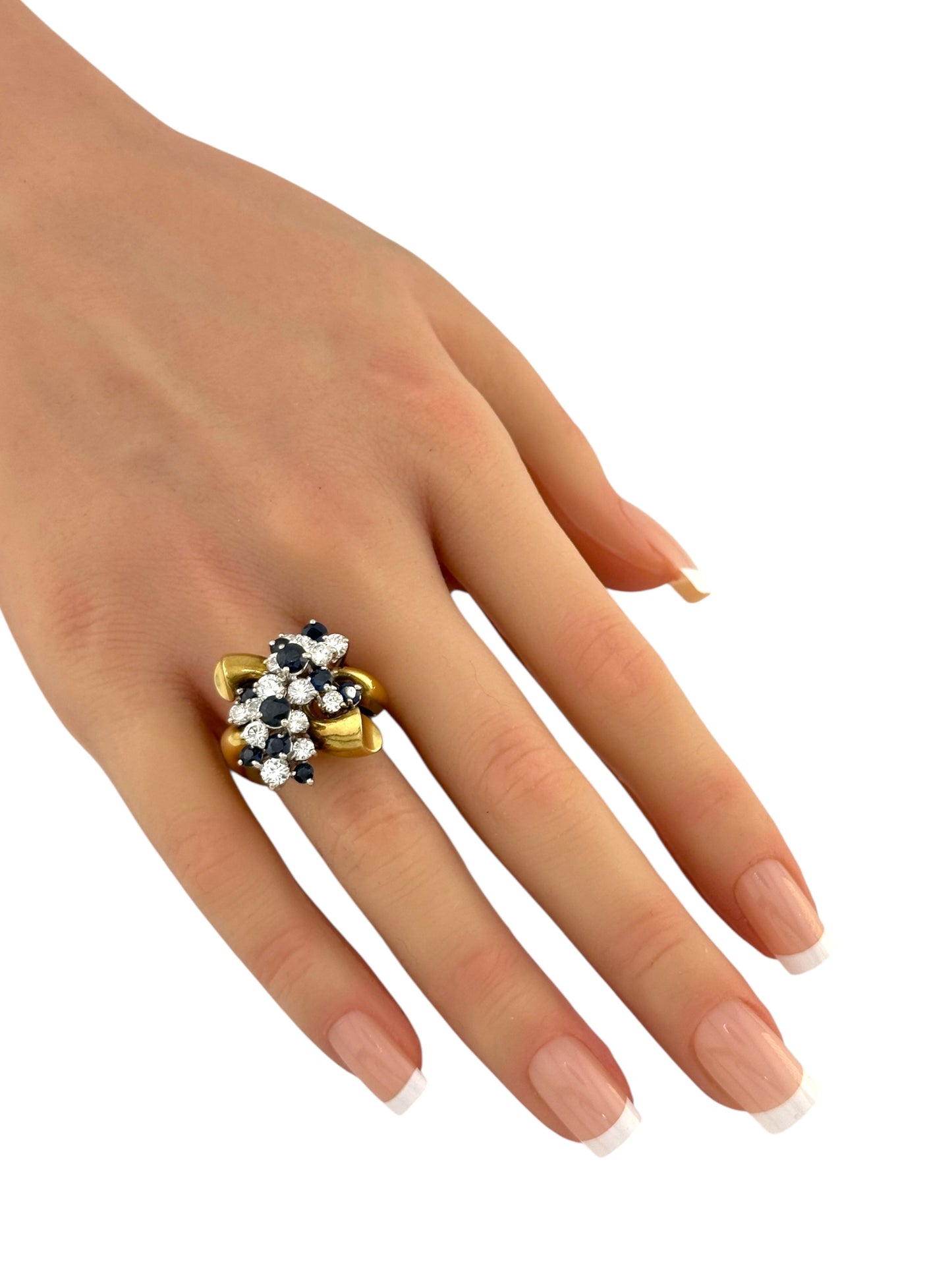 18K Yellow Gold Ring with 2.00 Carats of Diamonds & Sapphires