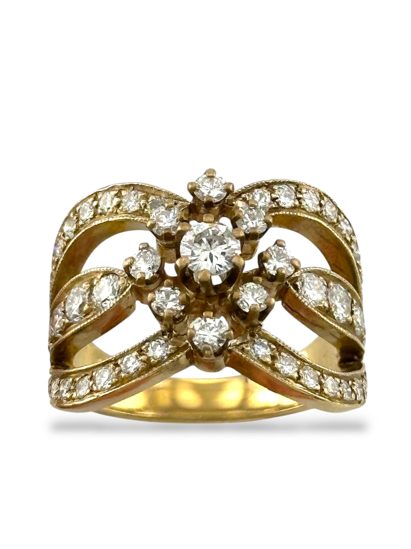 14K Yellow Gold Ring with 1.32 Carats of Diamonds – Six Band Design