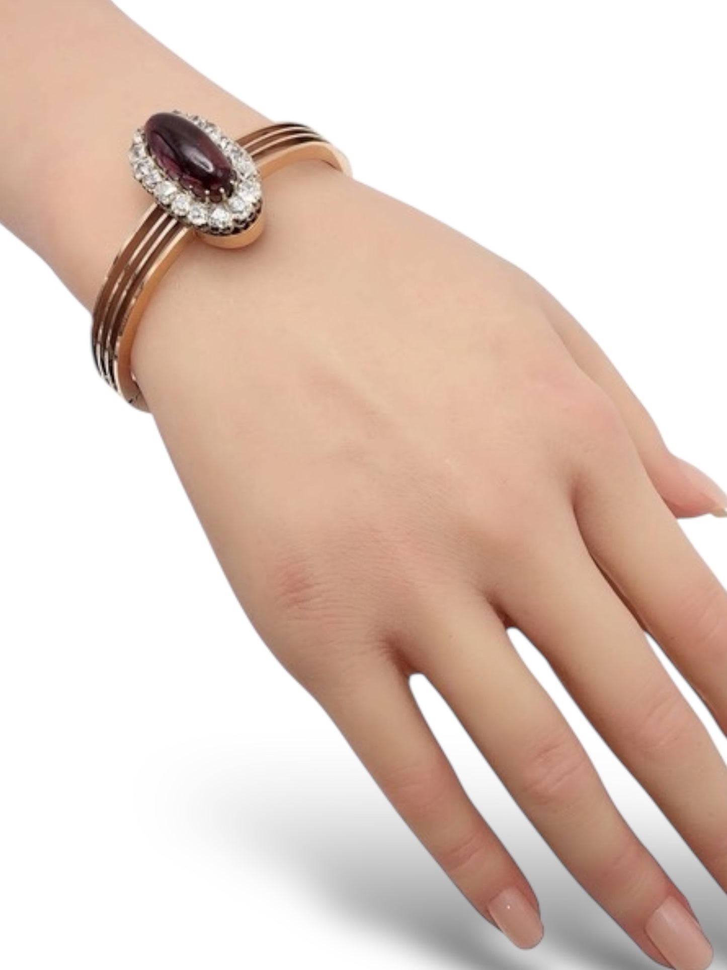 Antique 14K Gold Victorian Bracelet with 3.34 Carats of Diamonds and Burgundy Garnet Stone