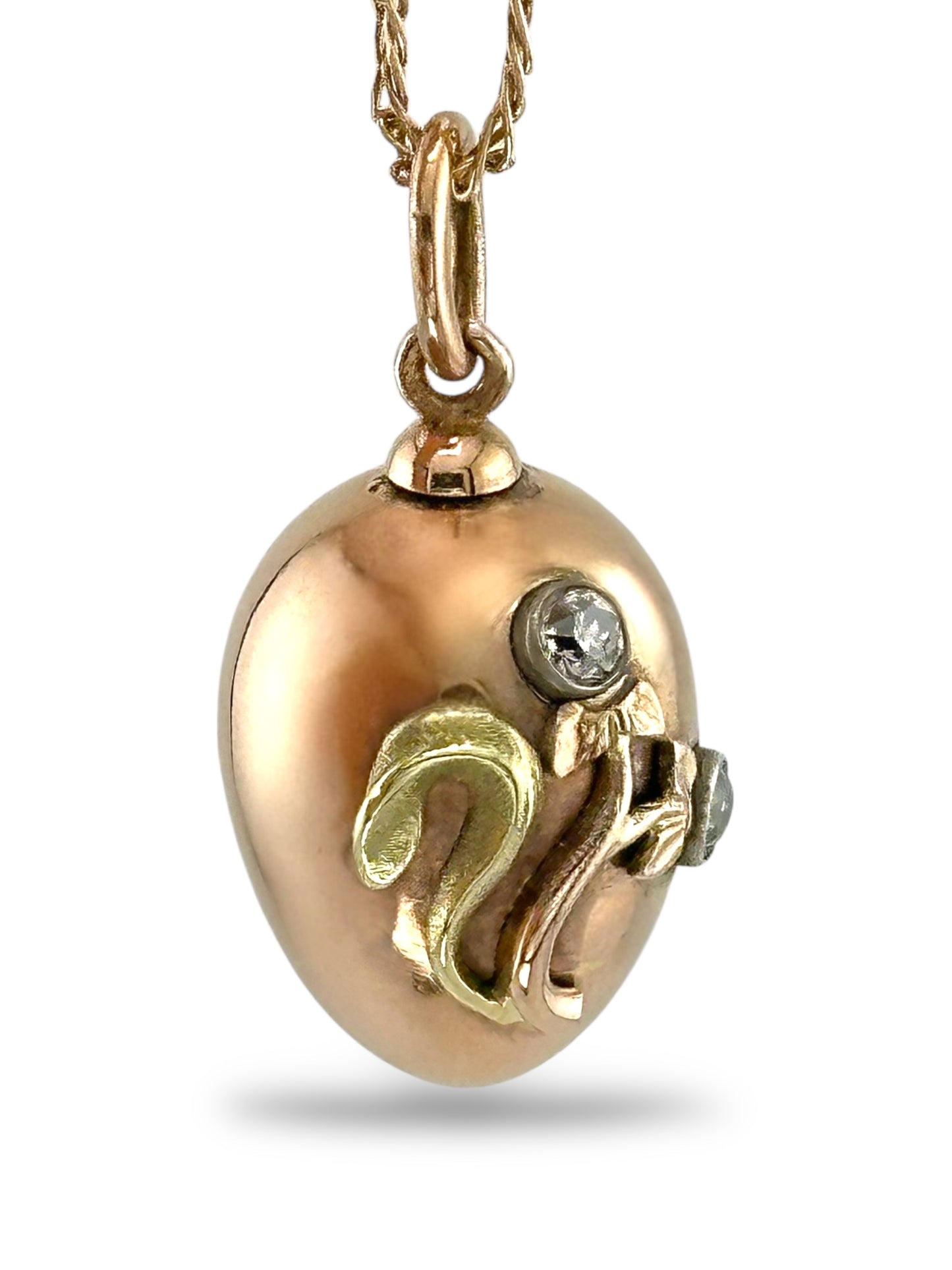 Imperial Russian Fabergé Jeweled 56K Two-Tone Gold Egg Pendant