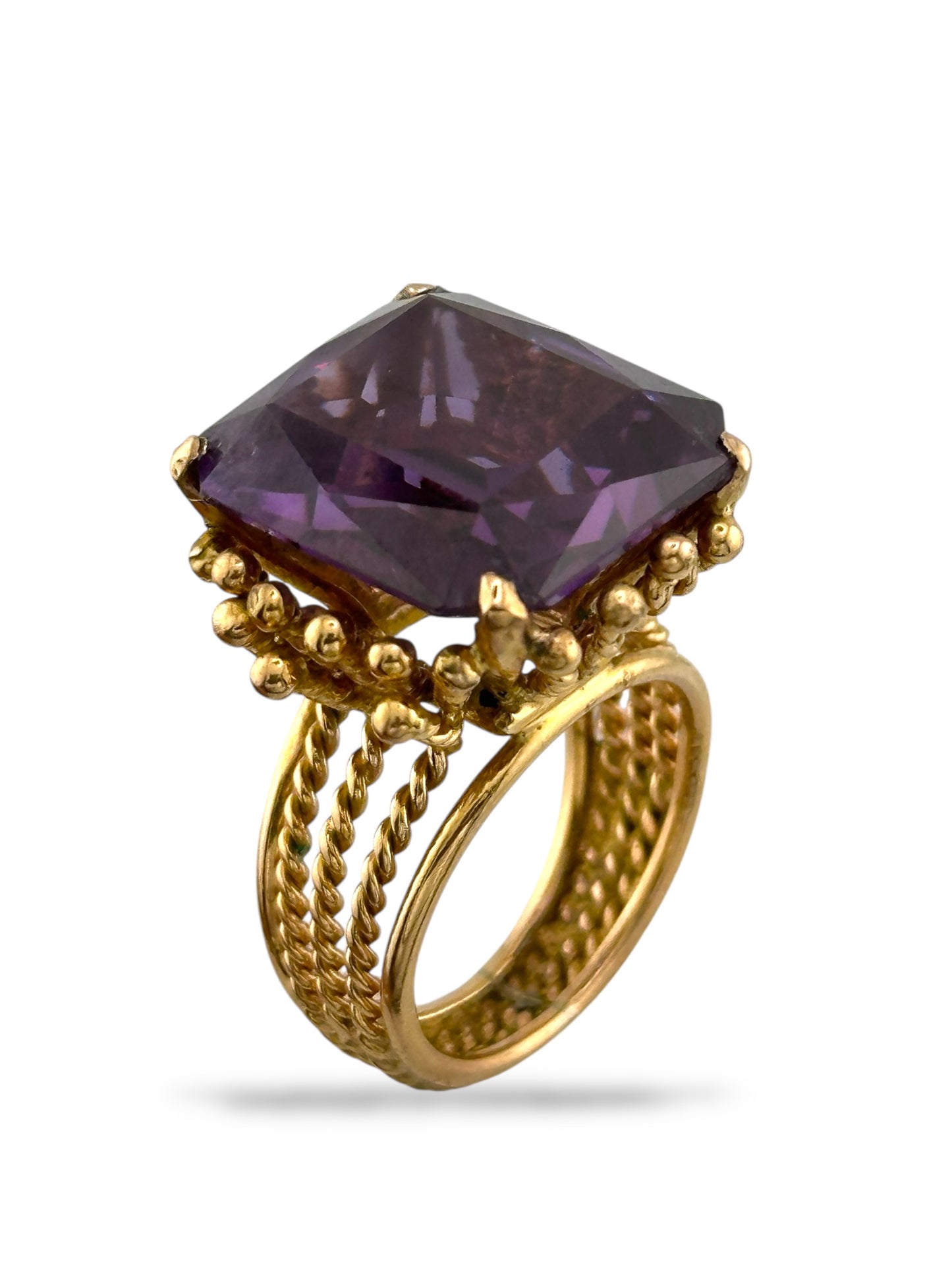 Women's Large 14K Yellow Gold & Purple Amethyst Cocktail Ring