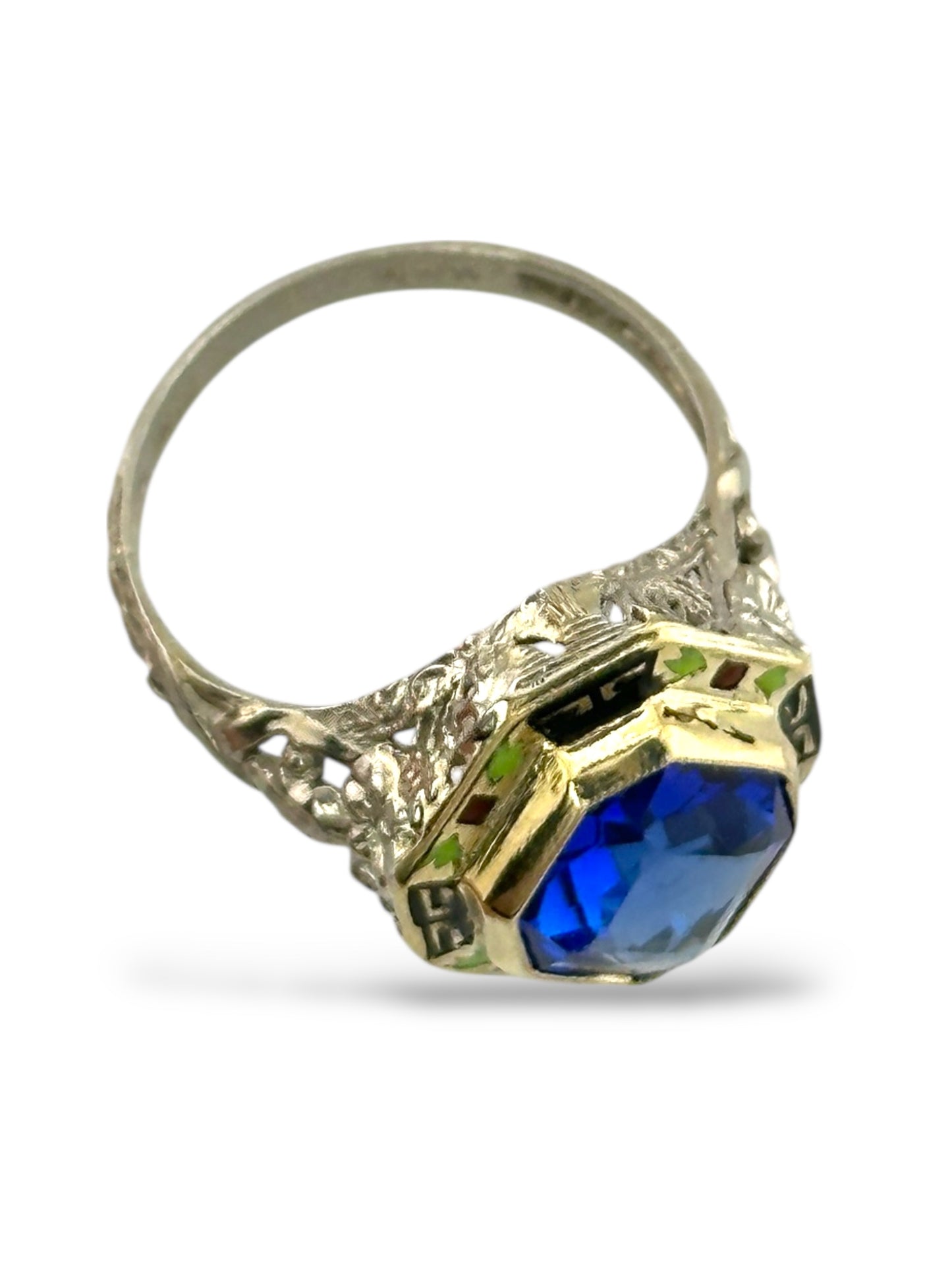 Antique Art Deco 14K Gold, Enamel & Sapphire Ring