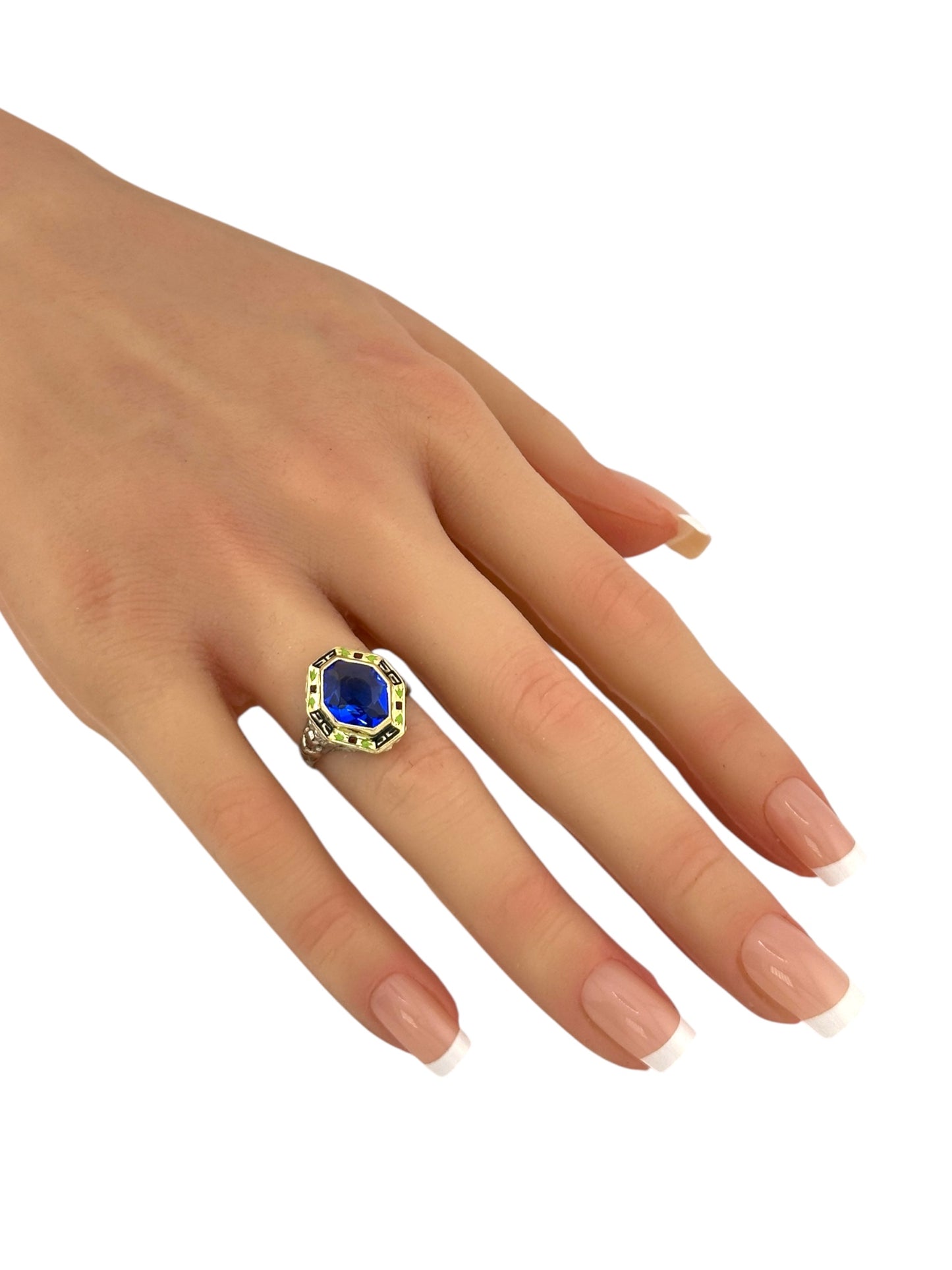 Antique Art Deco 14K Gold, Enamel & Sapphire Ring