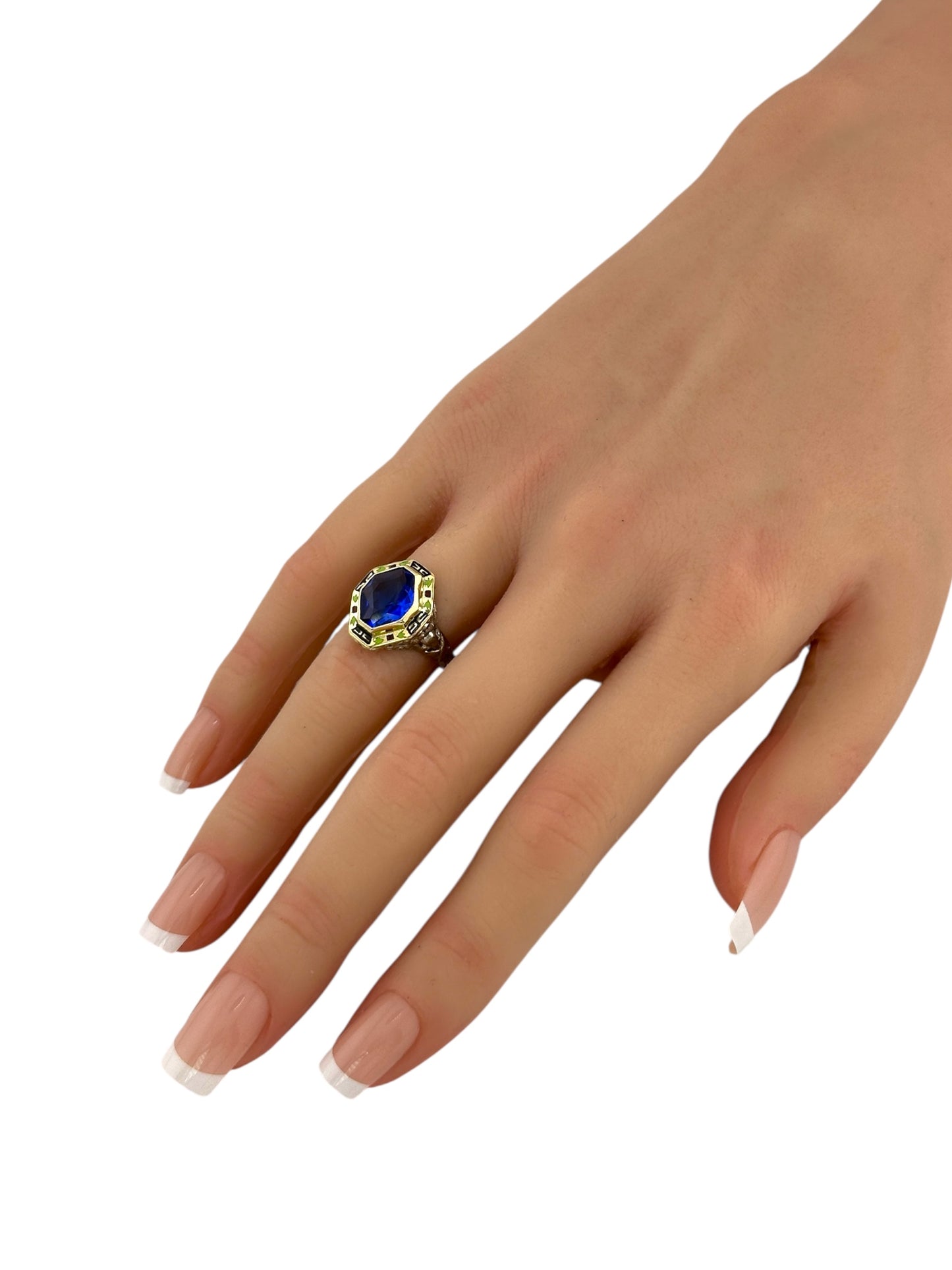 Antique Art Deco 14K Gold, Enamel & Sapphire Ring