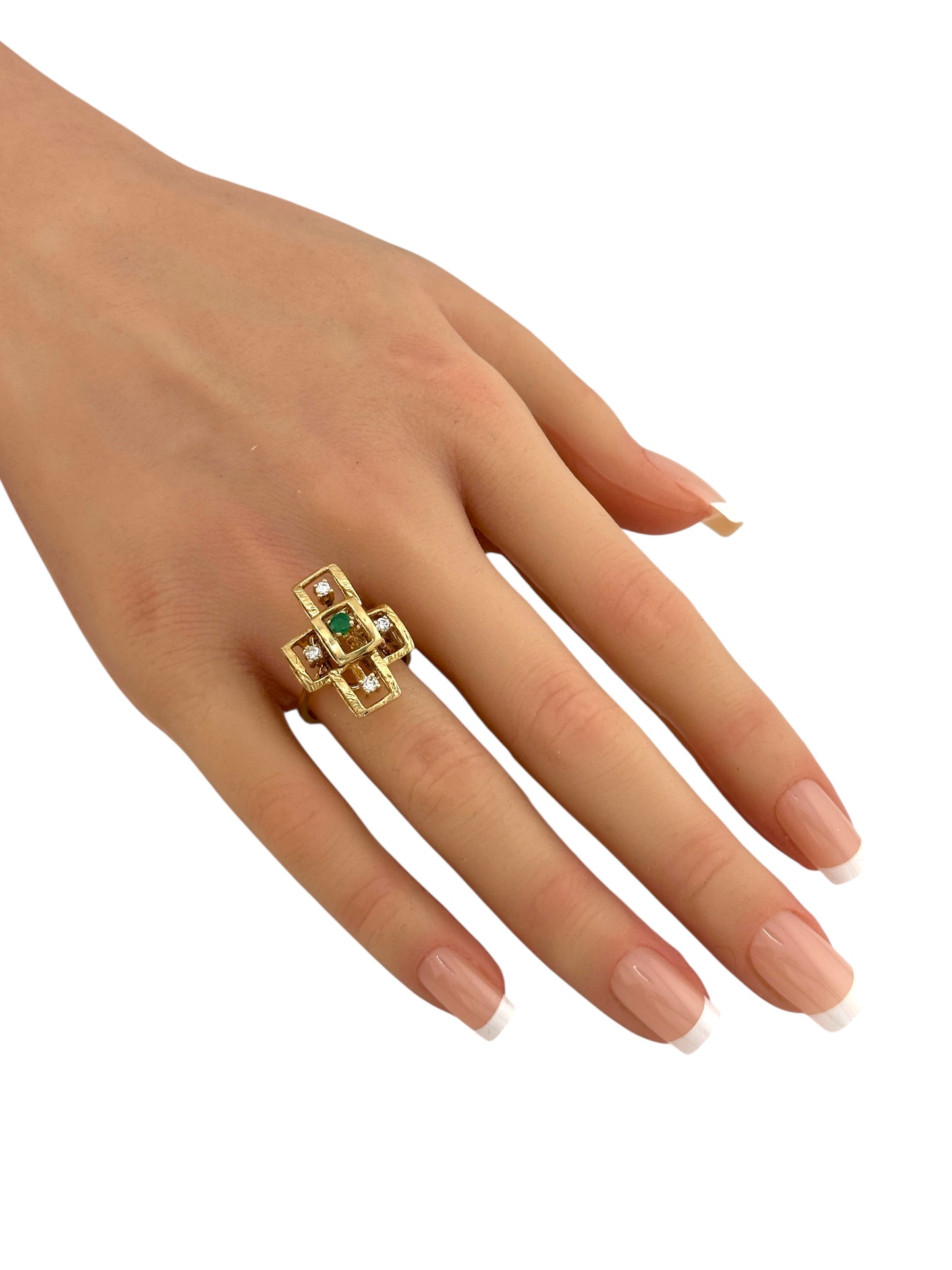 14K Yellow Gold Ring with Emerald and 0.16ct. Diamonds