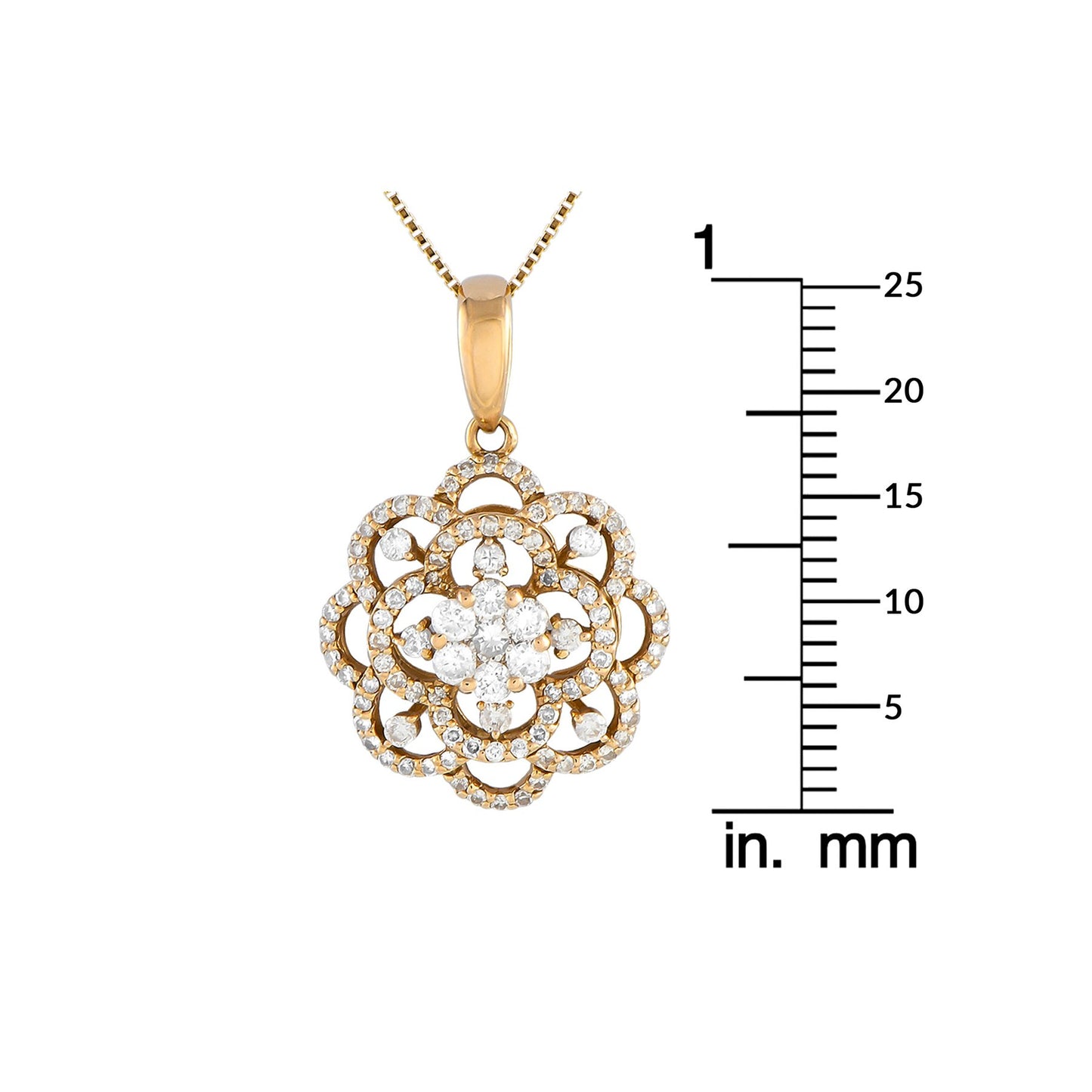 Necklace with pendant - 18 kt. Yellow gold, Beautiful 18K Yellow Gold 1.0ct Diamond Flower Necklace - 1.00ct. tw.