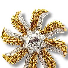 Brooch - 18 kt. Yellow gold, Amazing 18K Gold Brooch Large Diamonds 3.08 Ct
