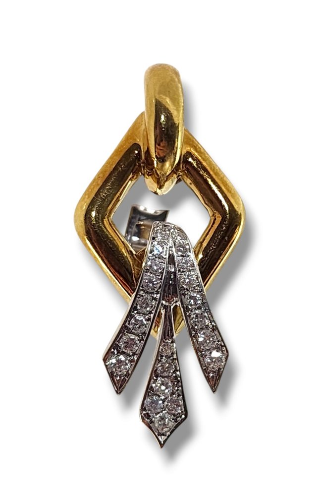 Necklace - 18 kt. Yellow gold, Gorgeous 18K Gold Rectangle Shaped Necklace Earrings Set with Diamonds 6.30 Carats - 6.30ct. tw. Diamond (Natural)