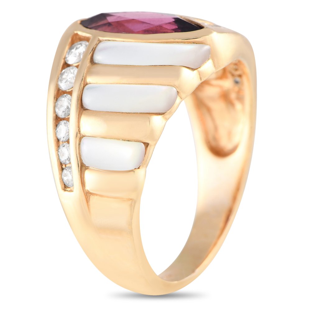 KABANA 14K Yellow Gold 0.32ct Diamond, Tourmaline and Mother of Pearl Ring - 0.32ct. tw. Diamond