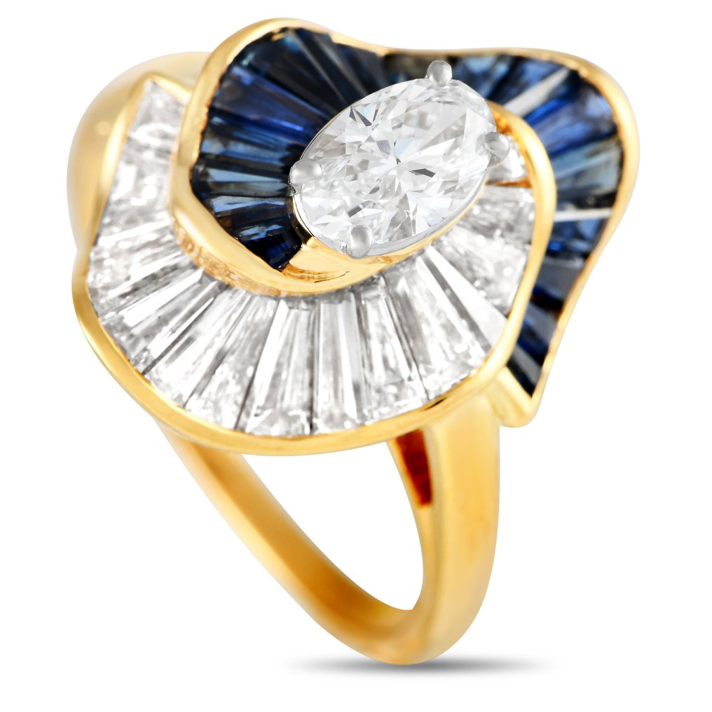 Oscar Heyman 18K Yellow Gold 1.78ct Diamond and 1.68ct Sapphire Ring