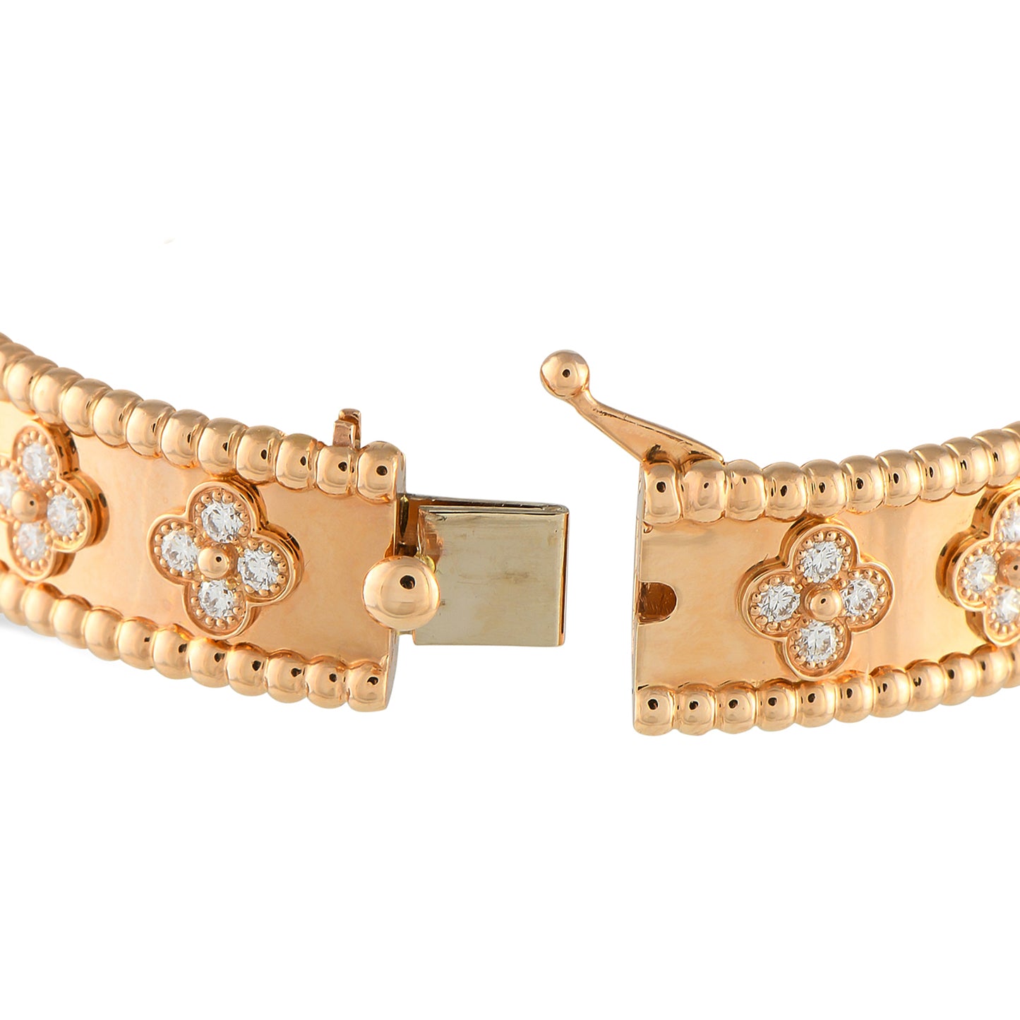 Van Cleef & Arpels Perlée Clovers 18K Rose Gold Diamond Bracelet Size Small