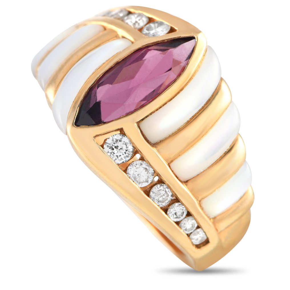 KABANA 14K Yellow Gold 0.32ct Diamond, Tourmaline and Mother of Pearl Ring - 0.32ct. tw. Diamond