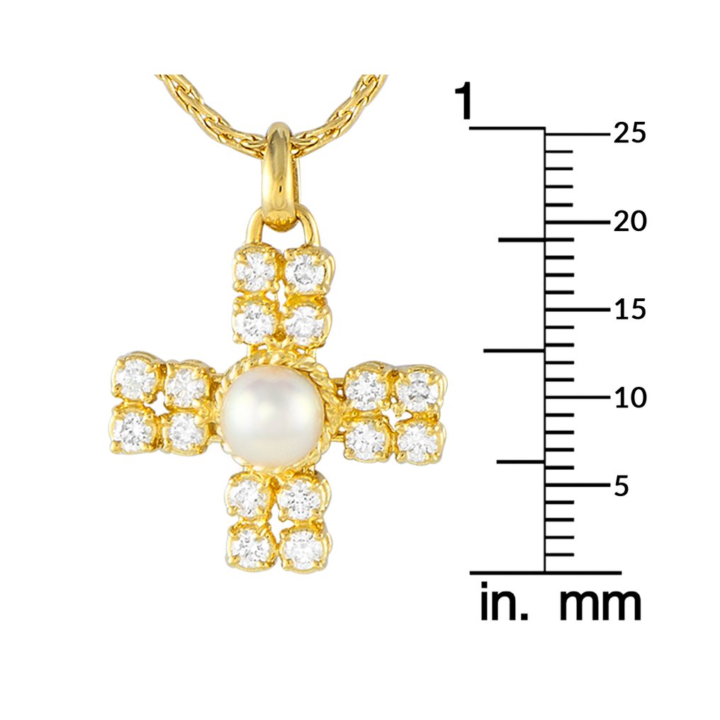 Christian Dior - Necklace with pendant - 18 kt. Yellow gold, Lavish 18K Yellow Gold 0.55ct Diamond and Pearl Pendant Necklace - 0.55ct. tw.
