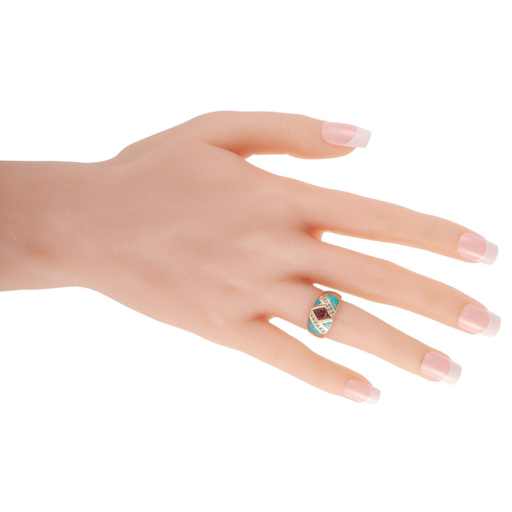 KABANA 14K Yellow Gold 0.21 ct Diamond, Tourmaline and Inlaid Opal Ring - 0.86ct. tw.