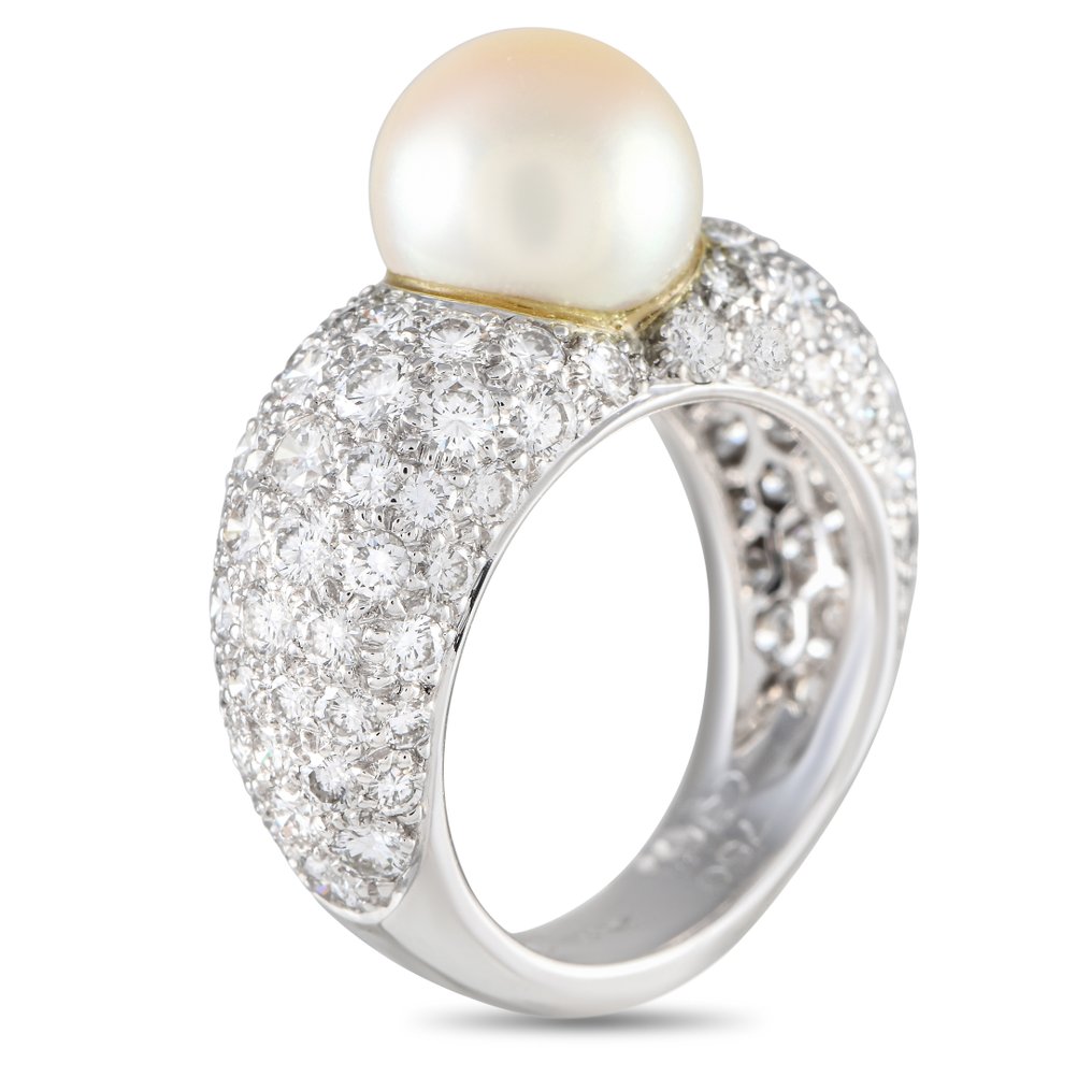 Cartier - Ring - 18 kt. White gold, Juliette 18K White Gold 3.0ct Diamond and Cultured Pearl Ring - 3.00ct. tw.