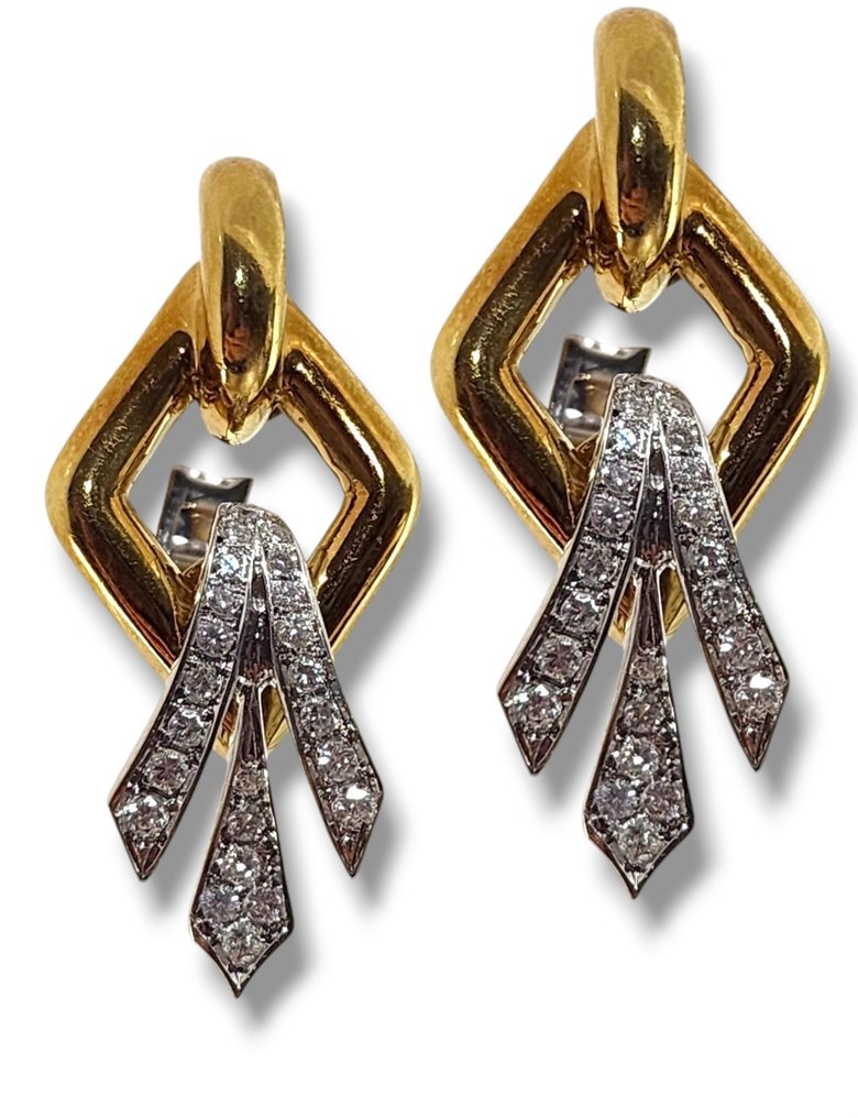 Necklace - 18 kt. Yellow gold, Gorgeous 18K Gold Rectangle Shaped Necklace Earrings Set with Diamonds 6.30 Carats - 6.30ct. tw. Diamond (Natural)