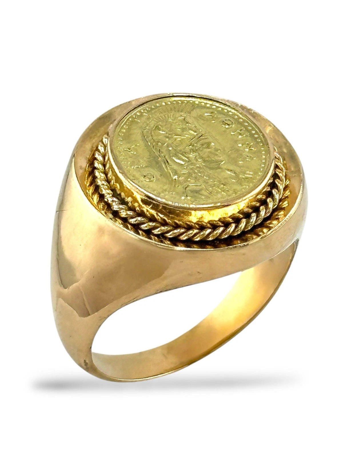 18K Rose & Yellow Gold Ring with Greek Coin
