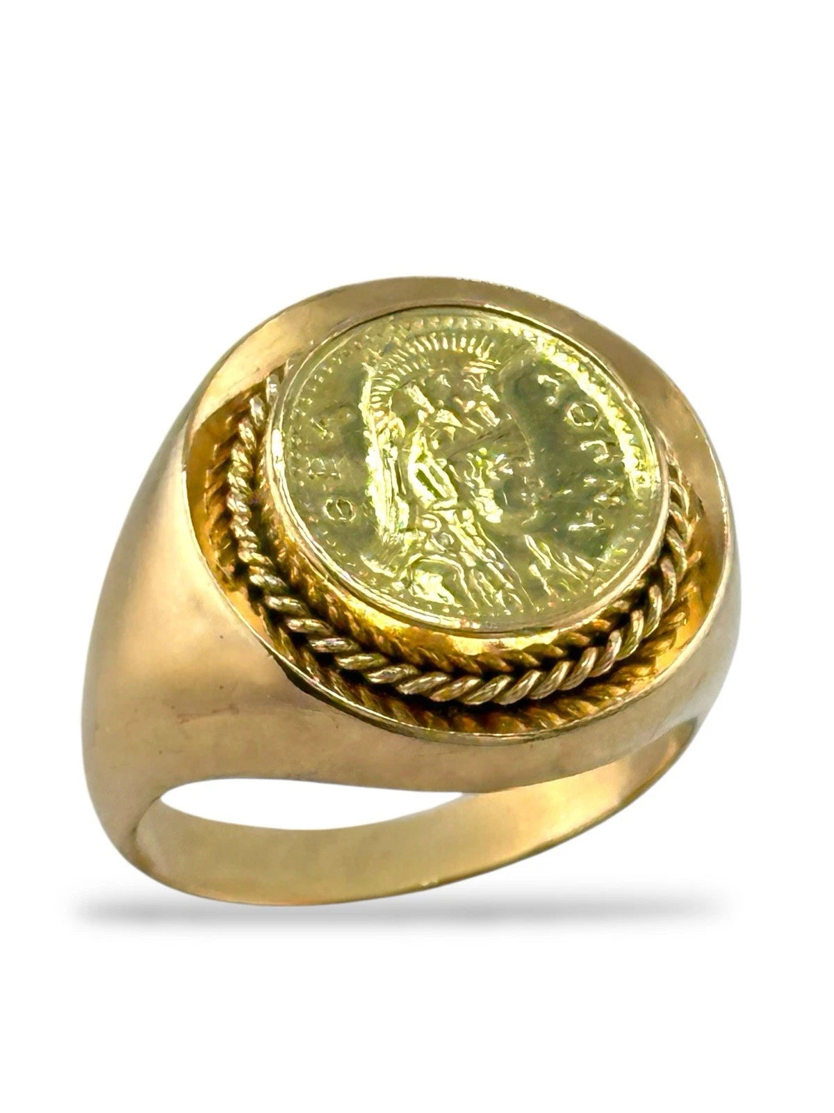 18K Rose & Yellow Gold Ring with Greek Coin