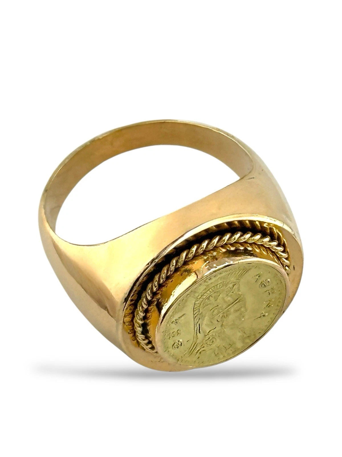 18K Rose & Yellow Gold Ring with Greek Coin
