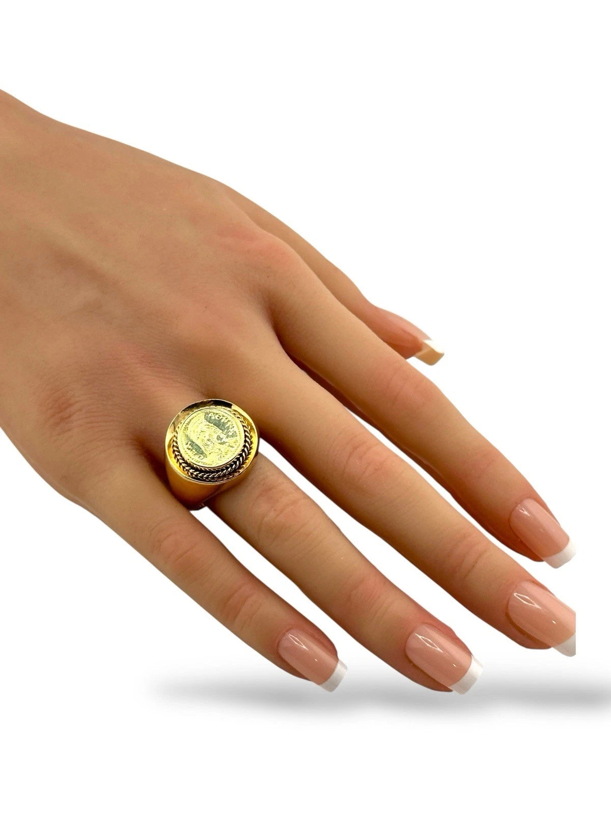 18K Rose & Yellow Gold Ring with Greek Coin