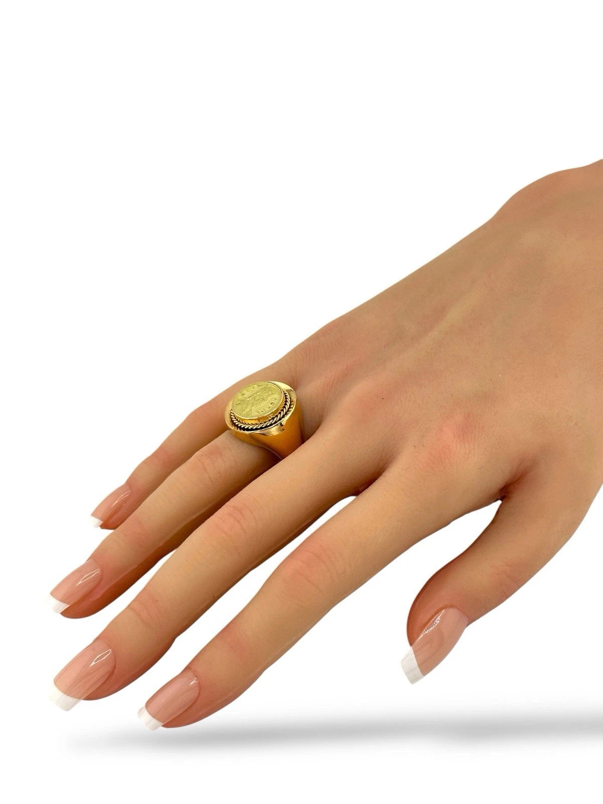 18K Rose & Yellow Gold Ring with Greek Coin