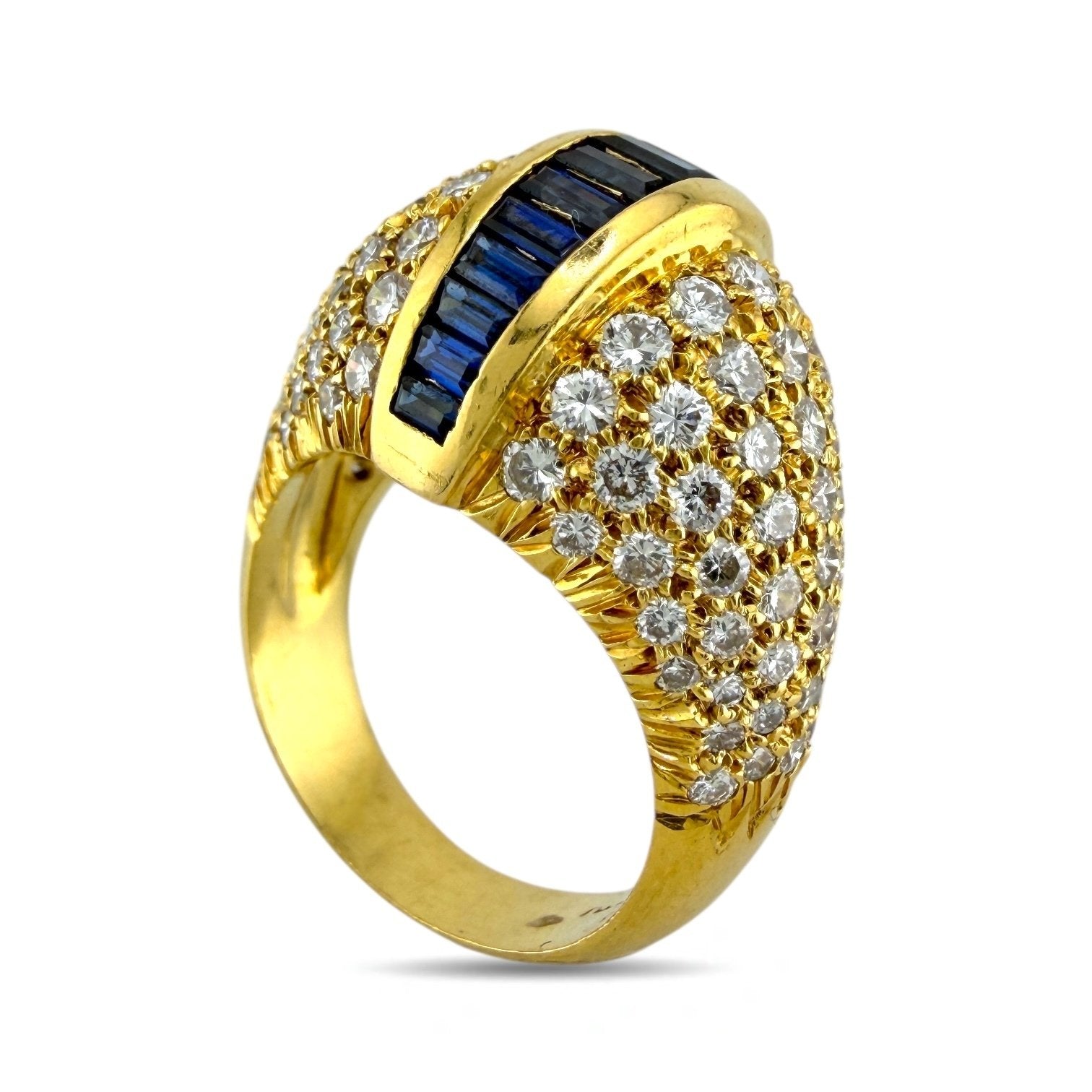18K Yellow Gold Ring with Emerald-Cut Natural Sapphires and 2.1ct Diamonds
