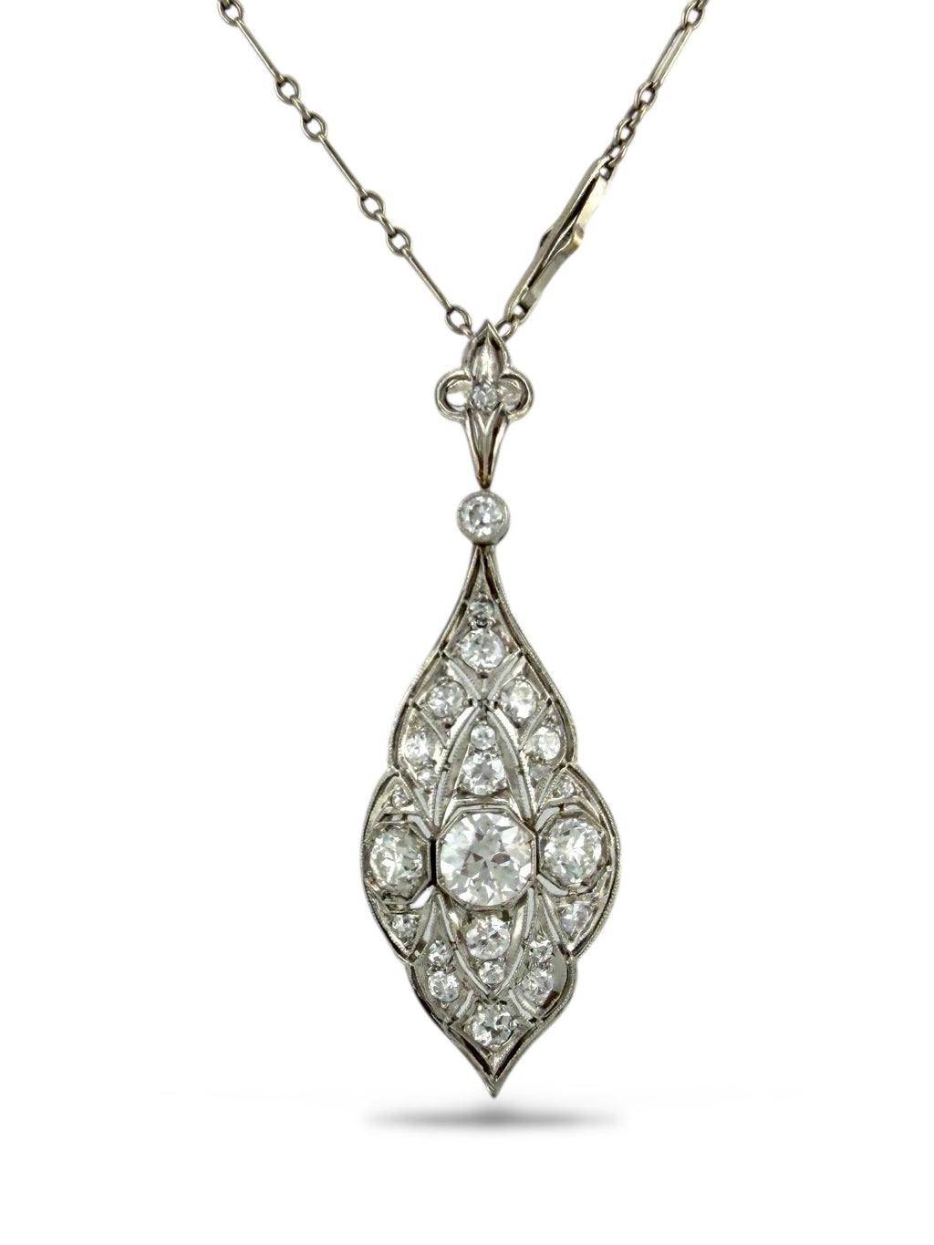 Antique White Gold and Platinum Necklace with Large Diamonds 2.34ct