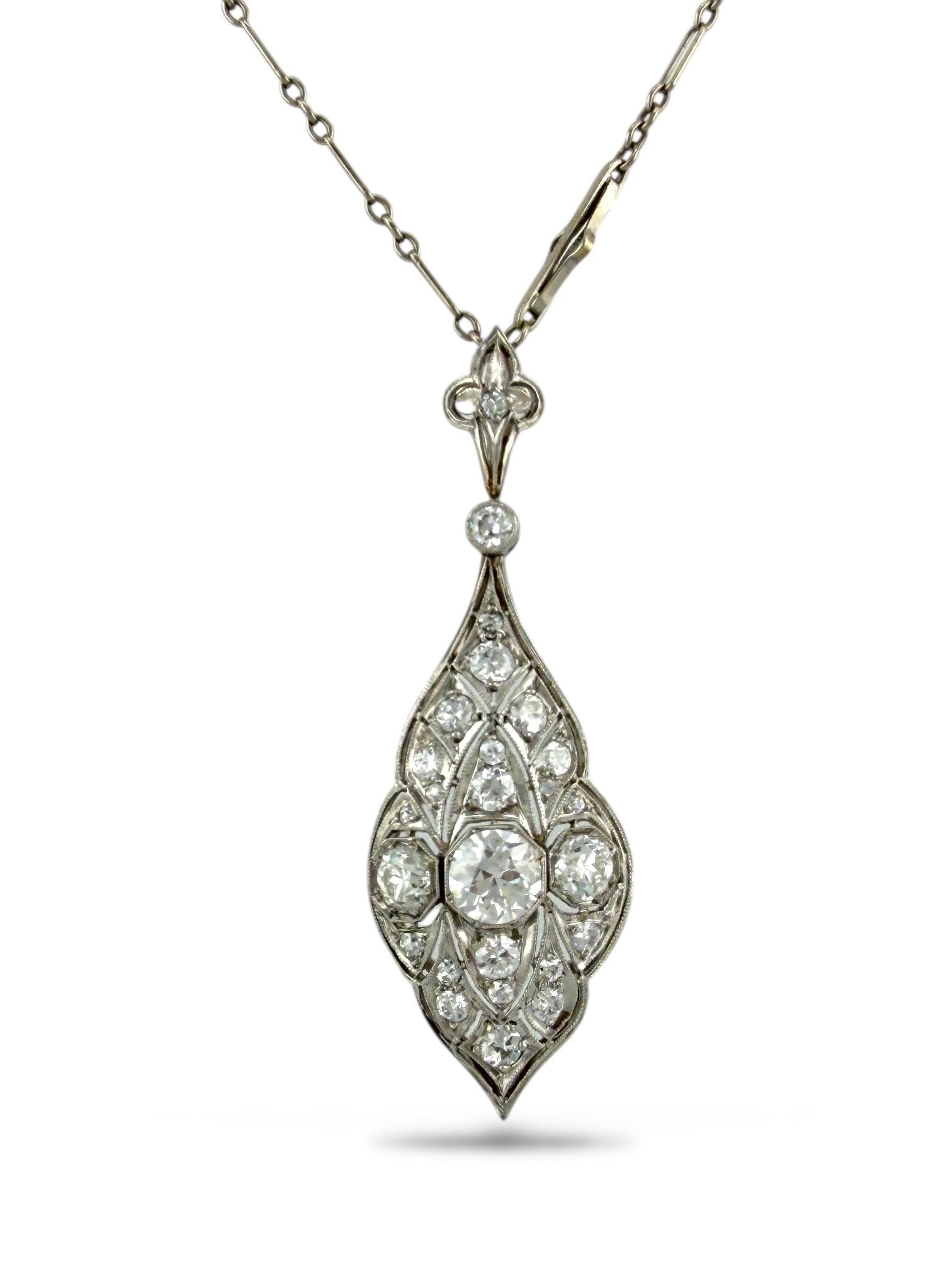 Antique White Gold and Platinum Necklace with Large Diamonds 2.34ct