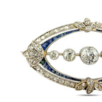 18K White Gold Art Deco 2.05ct Diamond and Sapphire Oval Brooch