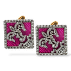 K.Faberge Imperial Russian 56 Yellow Gold Diamond & Pink Enamel Imperial Crown Cufflinks