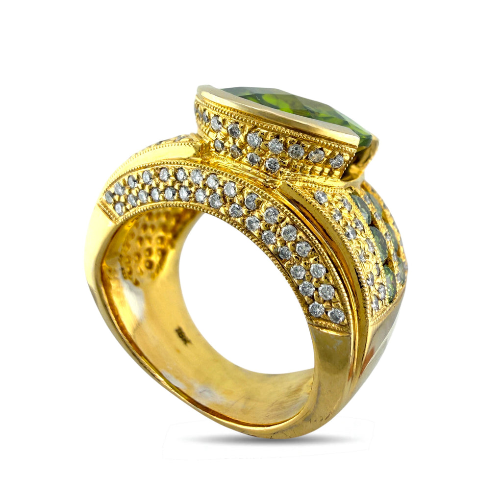 18K Yellow Gold 8ct Citrine, 0.86ct Diamond and Emerald Cocktail Ring