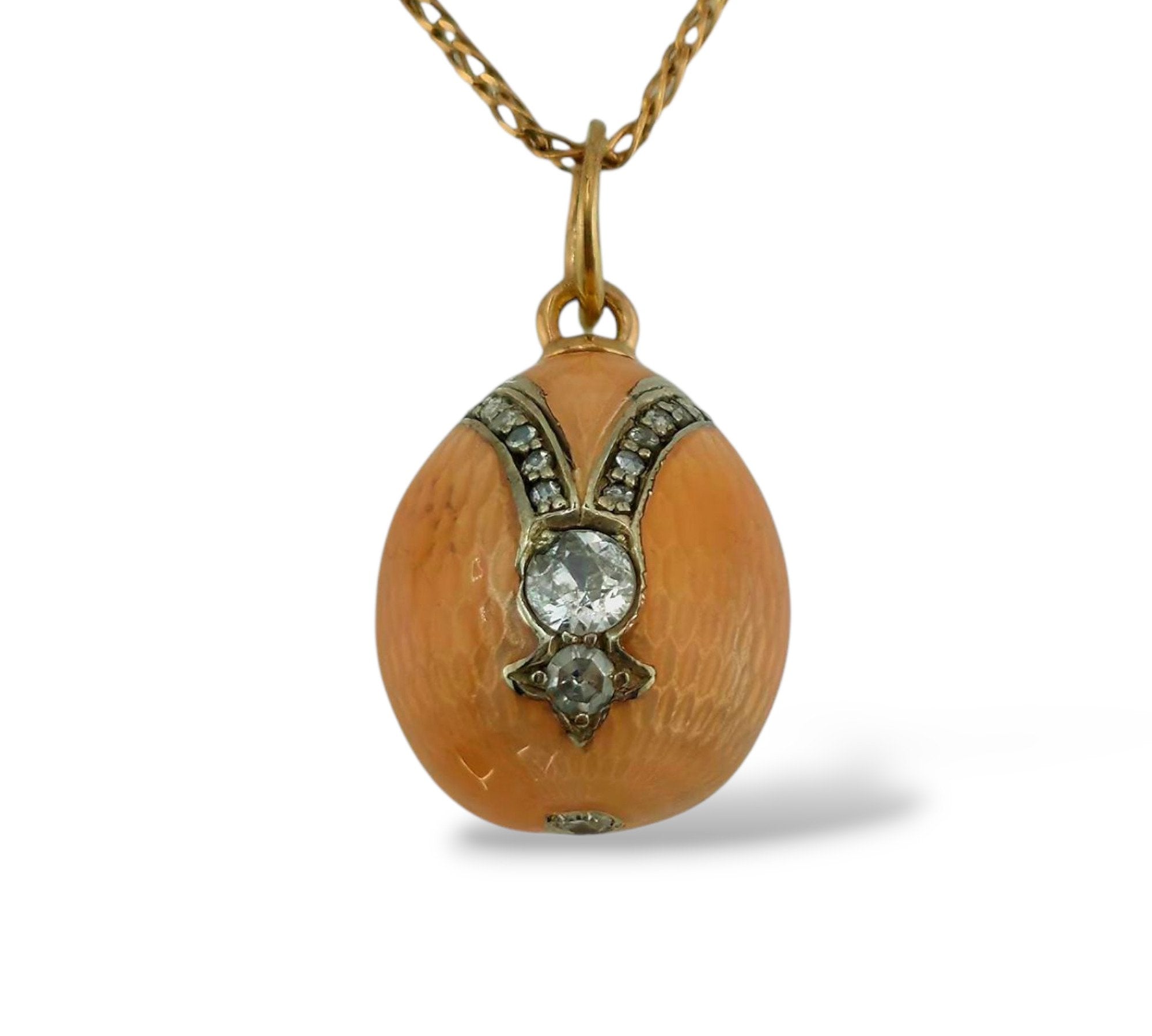 Imperial Russian Period 56K Gold Enamel and Diamond Egg Pendant