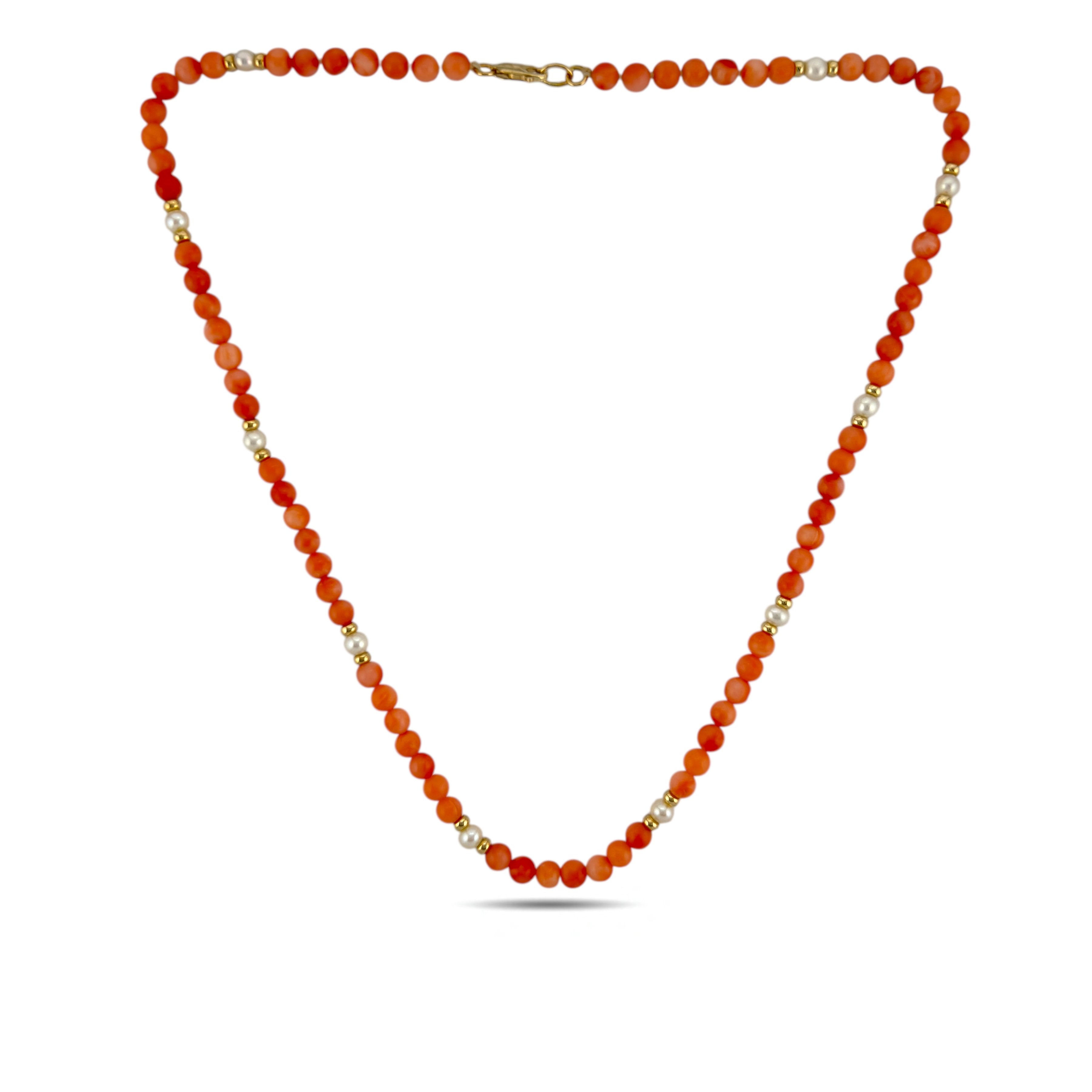 14K Yellow Gold Coral and Opal Beaded Necklace