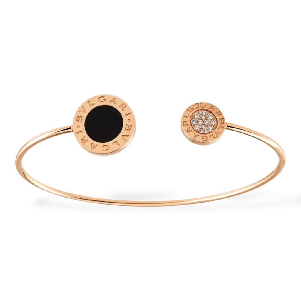 Bvlgari Bvlgari Onyx Diamonds 18K Rose Gold Open Cuff Bracelet