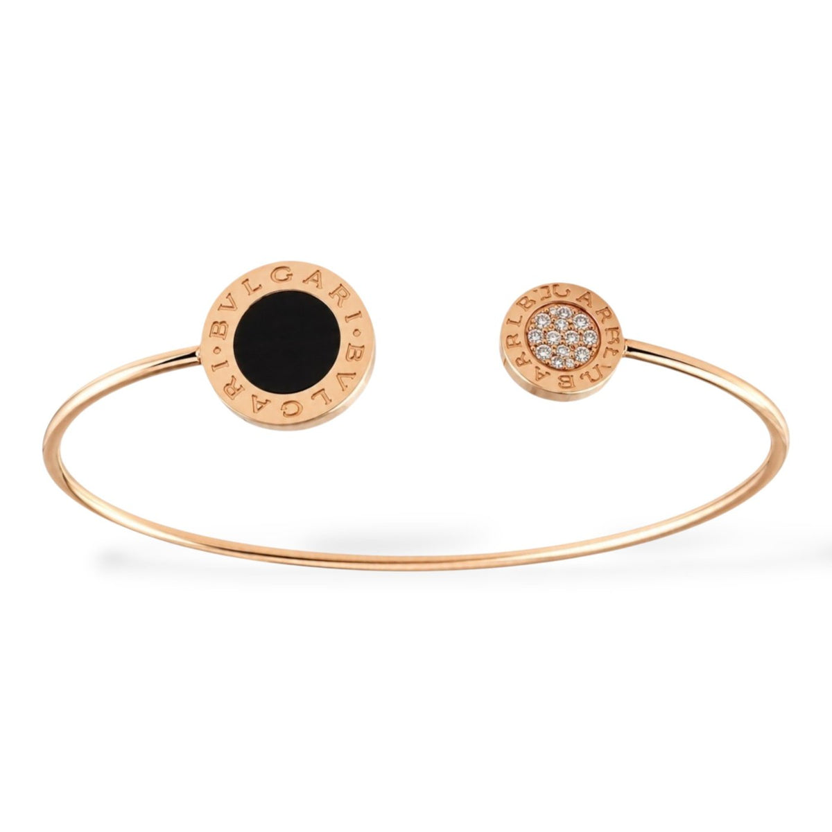 Bvlgari Bvlgari Onyx Diamonds 18K Rose Gold Open Cuff Bracelet