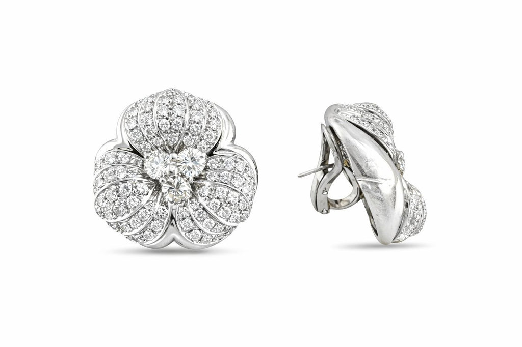 18K White Gold 4.56ct Diamond Floral Petal Earrings