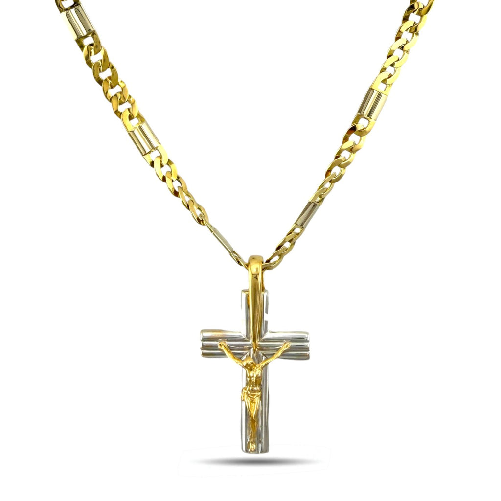 Necklace - 18K Yellow gold, 18K Yellow and White Gold Crucifix Pendant Necklace