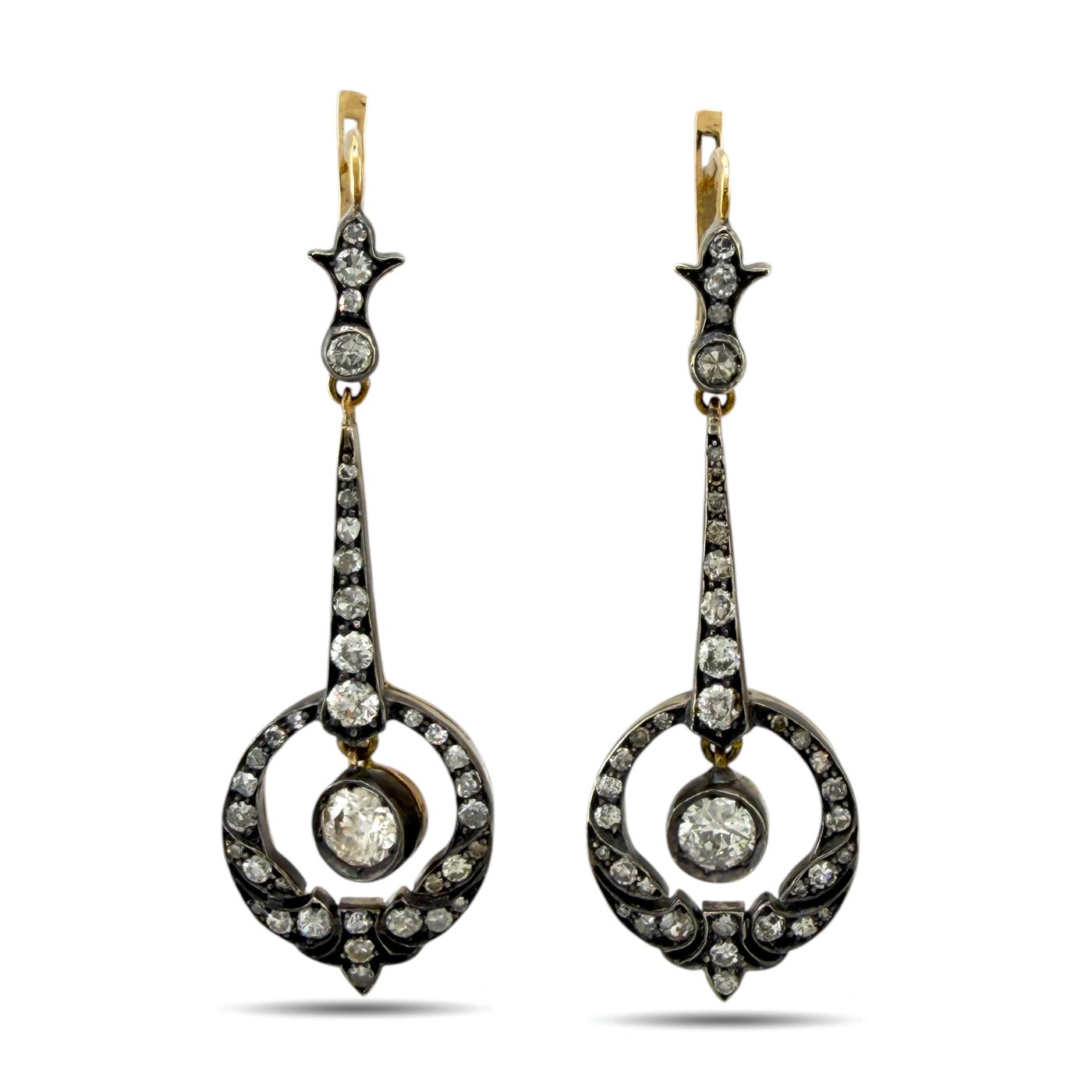 14K Yellow Gold Imperial Russian 2.00ct Diamond Dangle Earrings