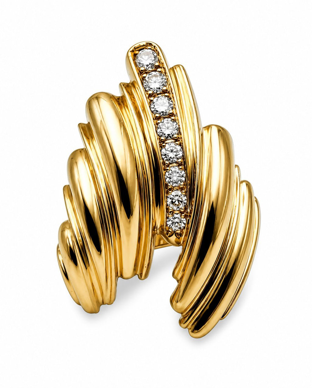 Large 18K Yellow Gold Ring with Diamonds