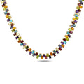 Multicolor gemstone necklace with square-cut gems in gold-toned settings