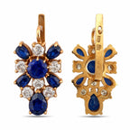 K. Faberge rose gold sapphire flower earrings with diamond accents and lever backs