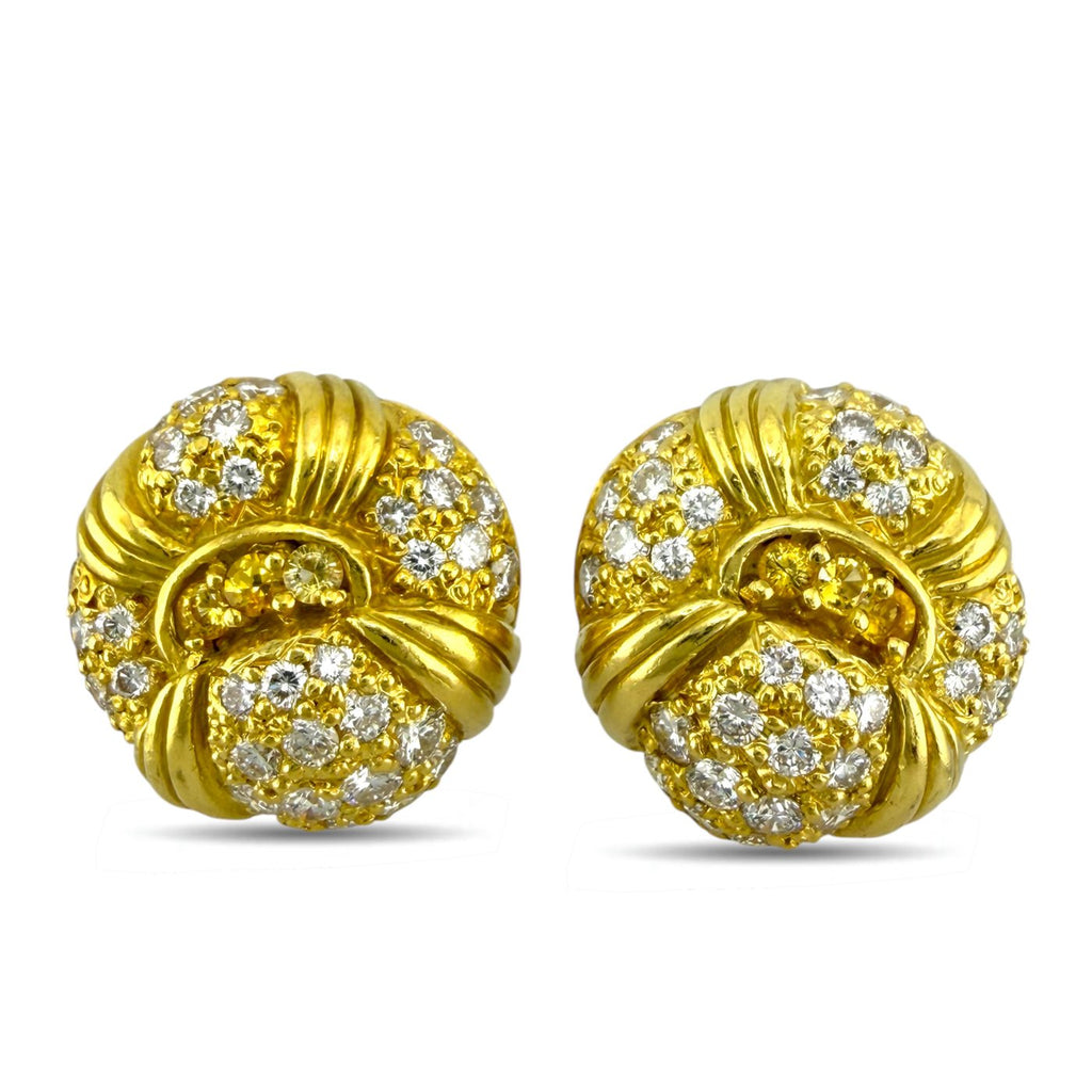 18K Yellow Gold 2.1ct Diamond and Yellow Sapphire Earrings