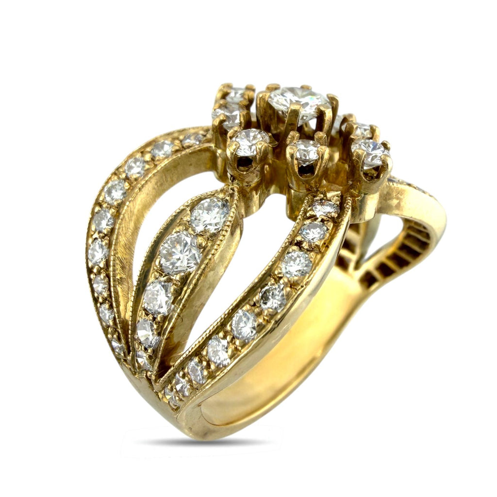 14K Yellow Gold 1.5ct Diamond Cluster Ring