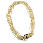 18K Yellow Gold Pearl 9.6ct Diamond, 2.4ct Rubies, and 2.5ct Cabochon Sapphire Necklace