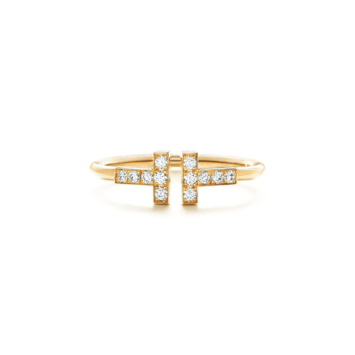 Tiffany & Co. 18k yellow gold diamond cross ring, straight-on view