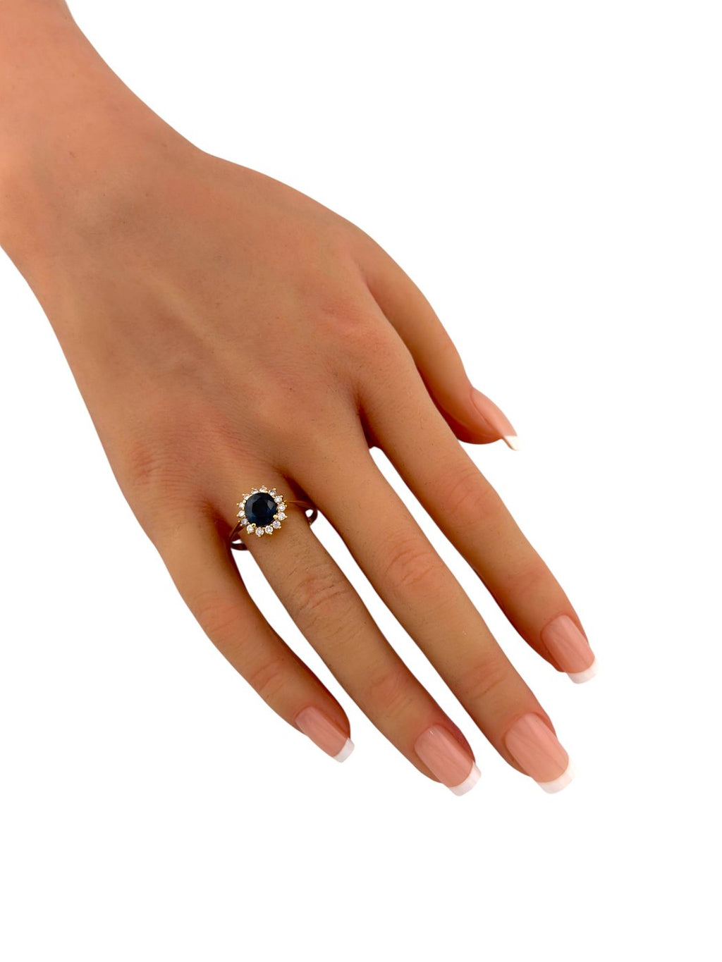 14K Yellow Gold 2.25ct Teal Sapphire and 0.28ct Diamond Ring