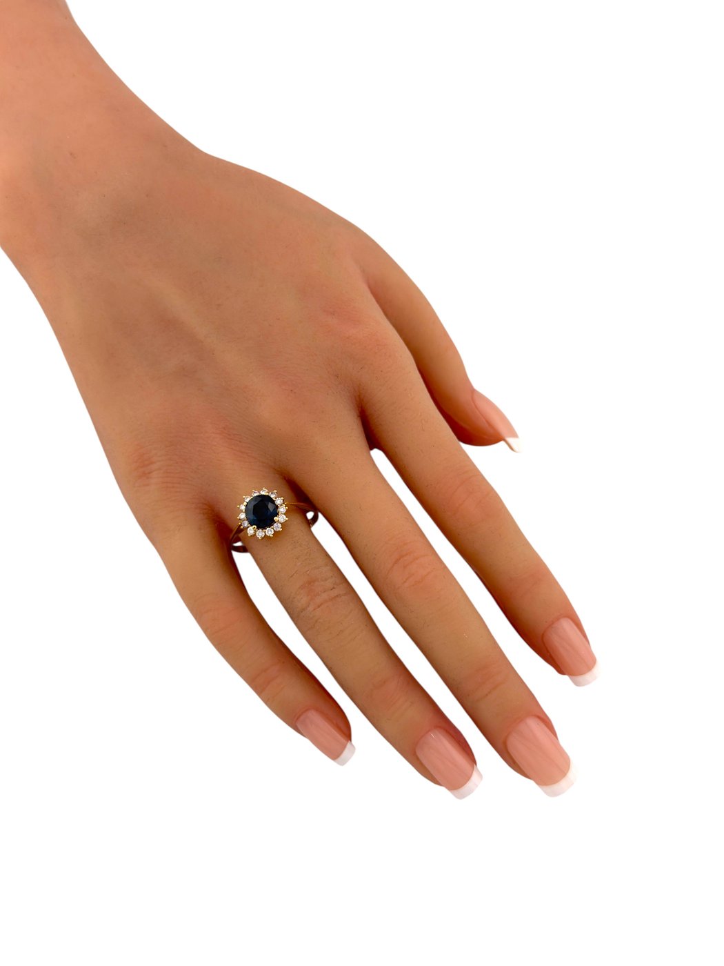 14K Yellow Gold 2.25ct Teal Sapphire and 0.28ct Diamond Ring