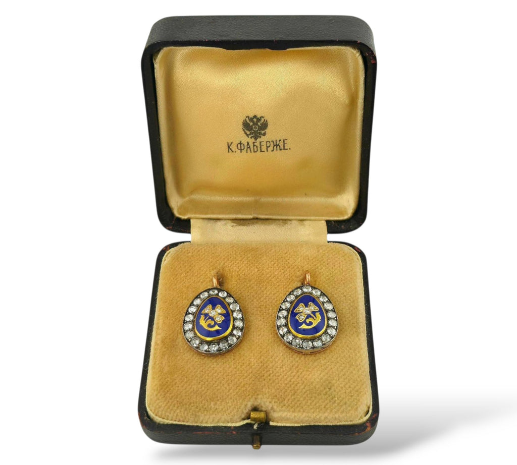 Imperial Russian K. Faberge 56K and Diamond Earrings