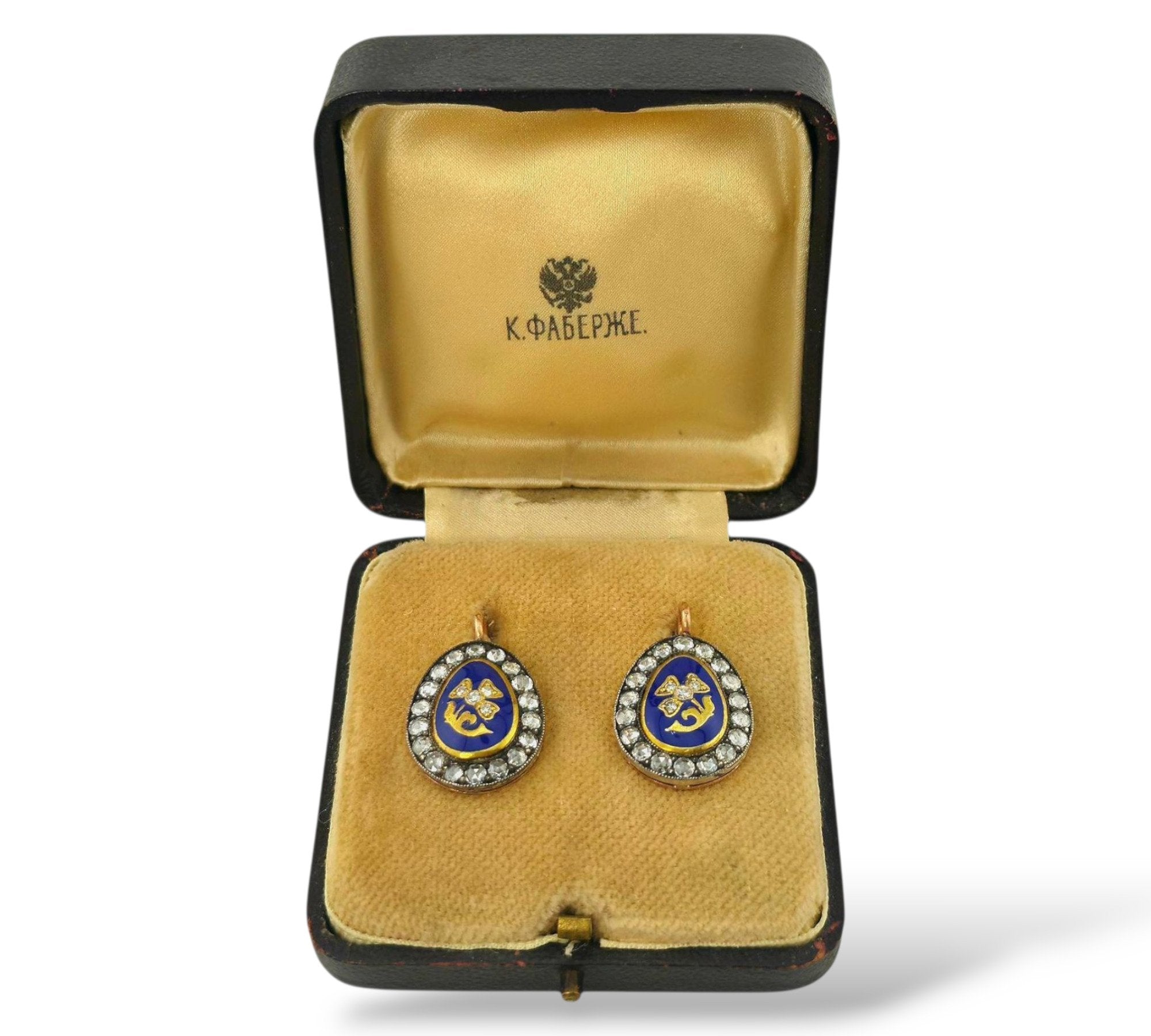 Imperial Russian K. Faberge 56K and Diamond Earrings